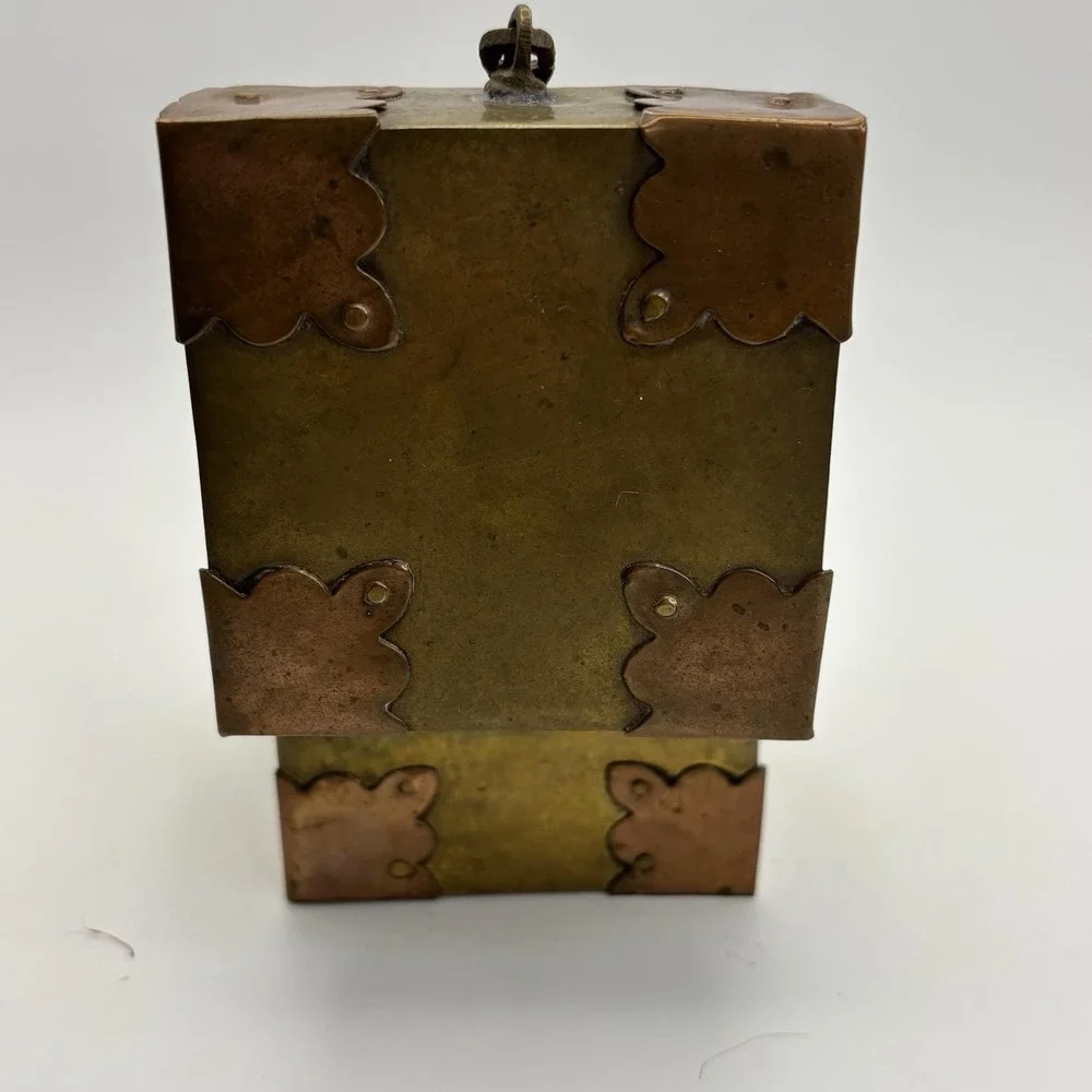 Vtg Brass‎ Copper Box Wood Lined  Hand Crafted Brass Fitted Made In India Patina